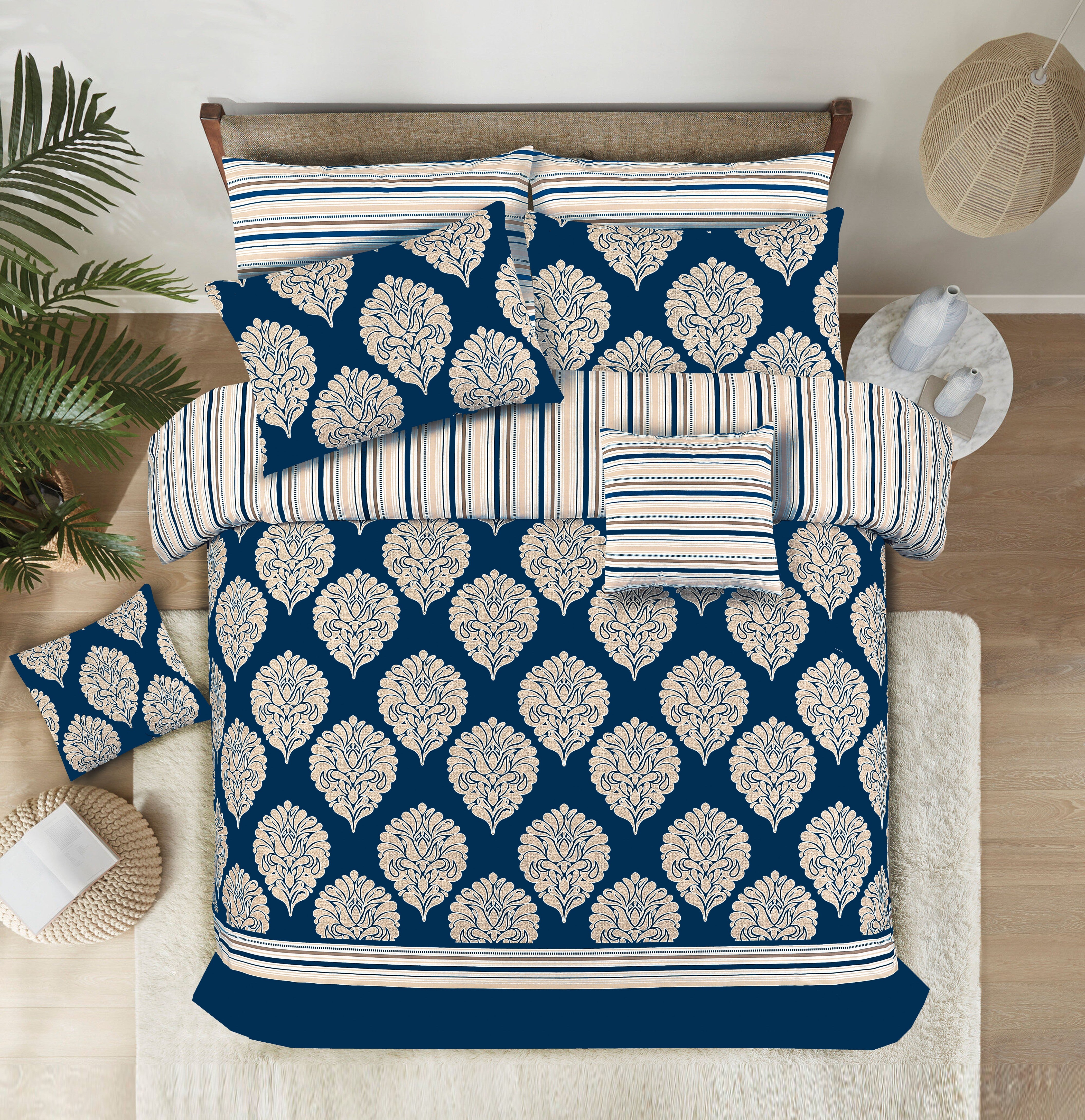 Cotton Printed Bedsheet- Cerulean Crown