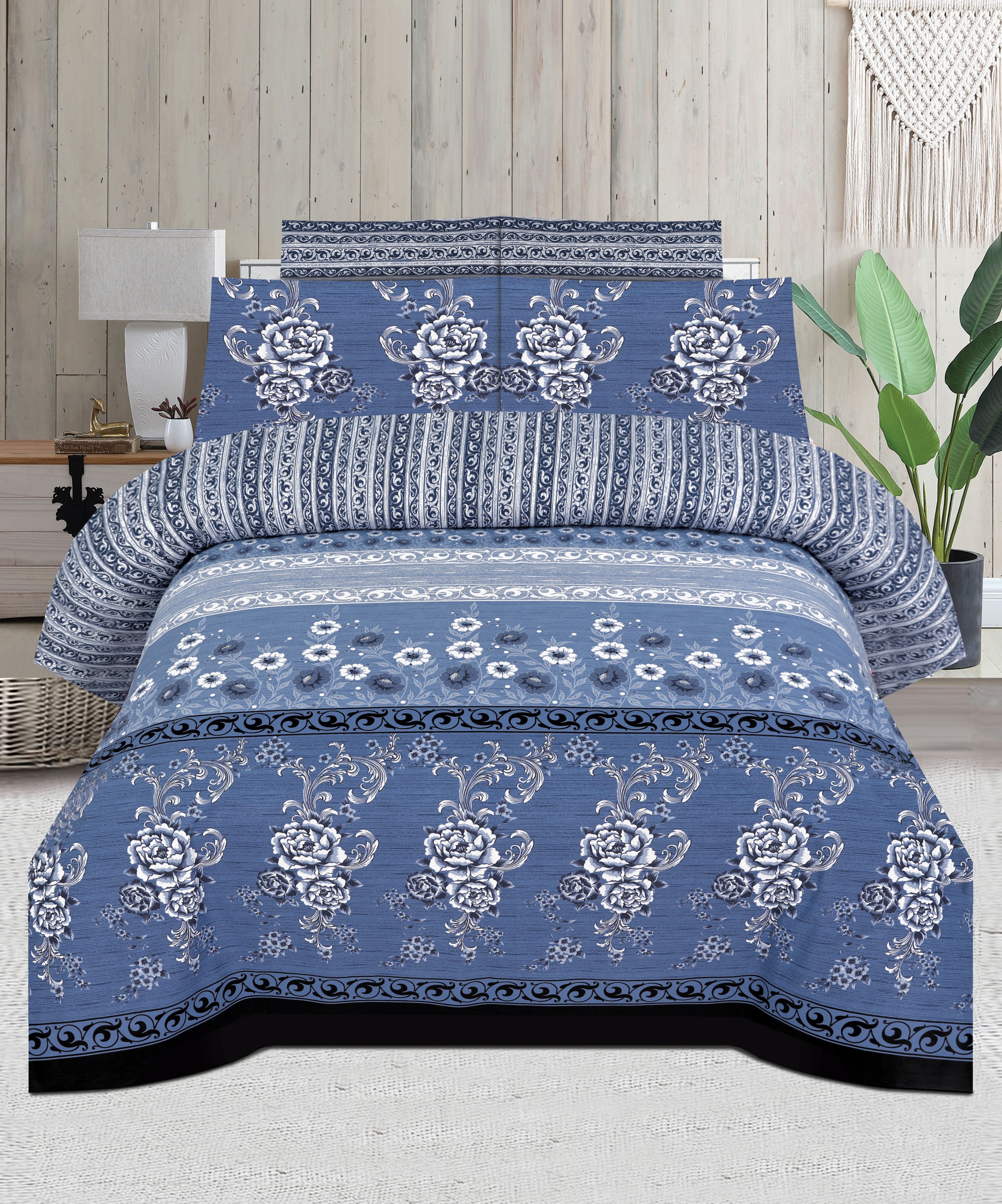 Cotton Printed Bedsheet- Sapphire Serenity